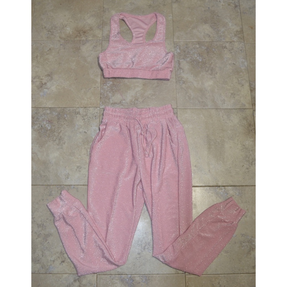 Two Piece Sparkly Set Boutique New Pink SML - Picture 2 of 8